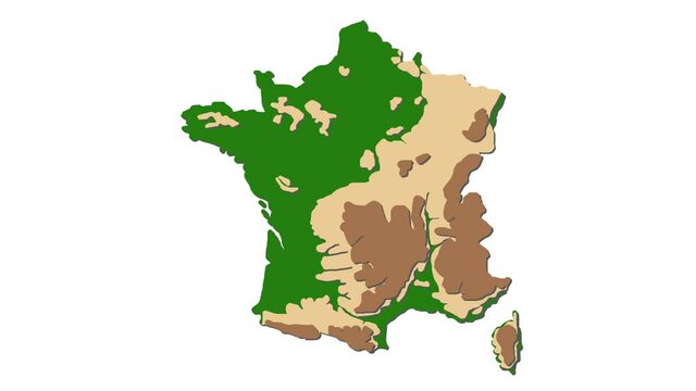 France physical map in paper cut style with shadow video
