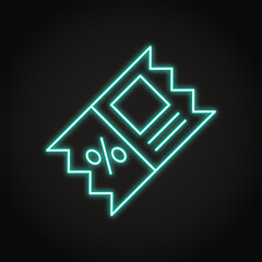 Discount coupon icon in neon line style