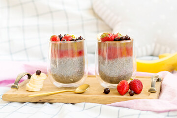 strawberries,banana, yogurt and chia seeds