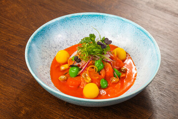 Gazpacho tomato soup with herbs