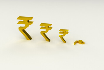 Inflation and devaluation of Indian Rupee 3d rendering.
