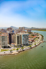 Naklejka premium Aerial view of Santos city waterfront in Brazil