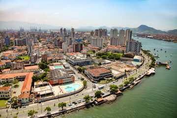 Aerial view of Santos city waterfront in Brazil