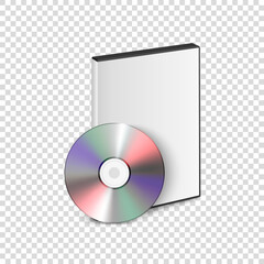 Vector 3d Realistic Blank CD, DVD with Cover Case Box Set Closeup Isolated on Transparent Background. Design Template. CD Packaging Copy Space. Front View