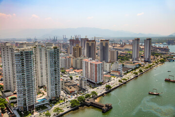 Fototapeta premium Aerial view of Santos city waterfront in Brazil