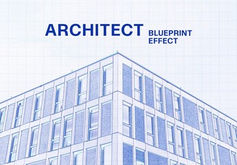 Blue Print Photo Effect Mockup