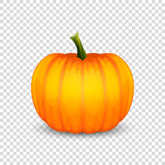 Vector Glossy Cartoon Halloween Pumkin Icon Closeup Isolated on Transparent Background. Front View. Design Template. Autumn Holidays, Halloween Concept
