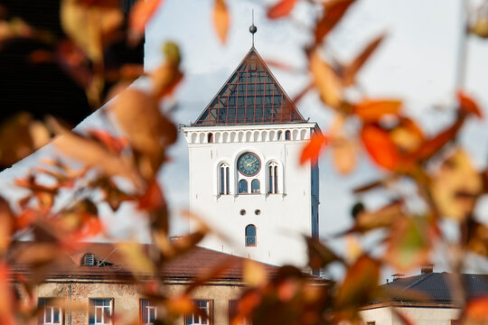 Tower of the Holy Trinity on an autumn sunny day in the city of Jelgava
