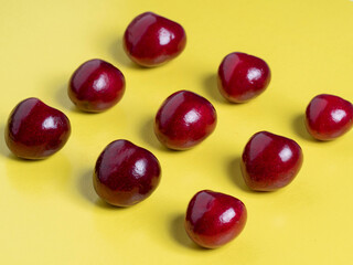 side view of the square-shaped cherries. Healthy food, vegetarian cuisine, fresh fruit