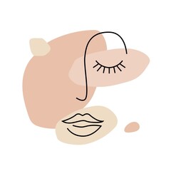 Abstract woman line face. Contemporary continuous female portrait, cute minimalist avatar, modern art poster. Vector illustration