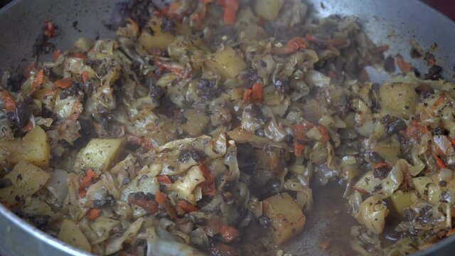 Close up serving Arrimado de Col, homemade typical Peruvian food