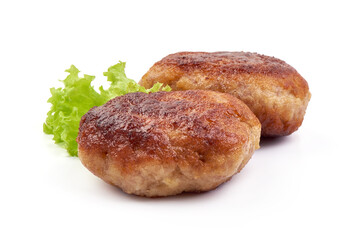 Grilled cutlets, fried meatballs, isolated on white background