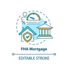 FHA mortgage concept icon. Federal housing administration type idea thin line illustration. Low loan balance. Federally-backed mortgages. Vector isolated outline RGB color drawing. Editable stroke