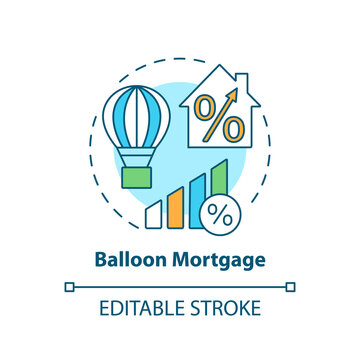 Balloon Payment Mortgage Concept Icon. Loan Type Idea Thin Line Illustration. Financing Mechanism. Large Size Payment. Lower Interest Rate. Vector Isolated Outline RGB Color Drawing. Editable Stroke