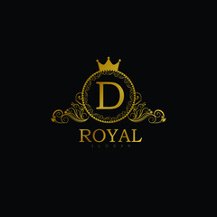 Luxury Logo template for Restaurant, Royalty, Boutique, Cafe, Hotel, Heraldic, Jewelry, Fashion, food business. Luxury Monogram for Letter D. Vintage Calligraphy Floral Badge for Letter D