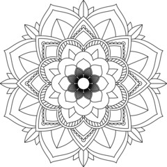 Easy Mandala coloring book simple and basic for beginners, seniors and children. Set of Mehndi flower pattern for Henna drawing and tattoo. Decoration in ethnic oriental, Indian style.