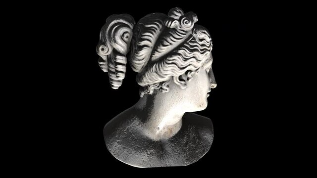 Head of Italic Venus - rotation loop - 3D model animation on a black background