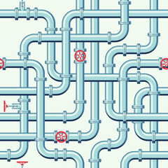 Intertwining blue pipes. Pipeline vector seamless pattern in flat style.