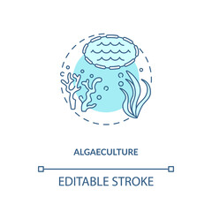 Algaeculture concept icon. Seaweed growings environment. Organic seafoods creation process. Aquaculture idea thin line illustration. Vector isolated outline RGB color drawing. Editable stroke