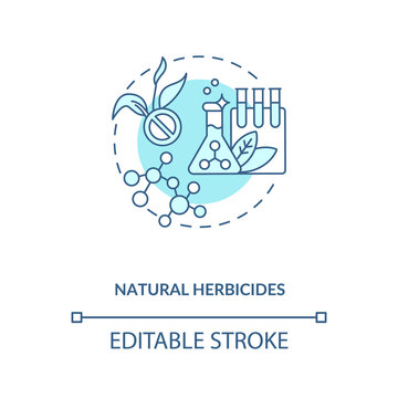 Natural herbicides concept icon. Organic farming principles. Organic gardening spray creation. Fields protection idea thin line illustration. Vector isolated outline RGB color drawing. Editable stroke