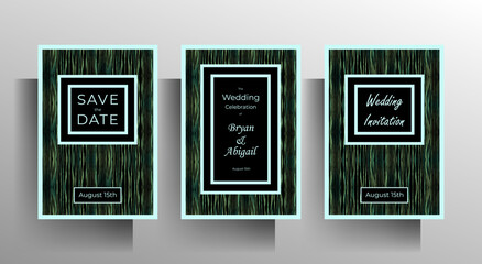 Cover design wedding invitation template set. Hand drawn striped color illustration. 10 EPS vector.