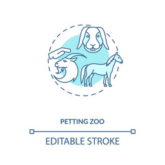 Petting zoo concept icon. Interesting farming activities varieties. Exciting things to visit. Agritourism idea thin line illustration. Vector isolated outline RGB color drawing. Editable stroke