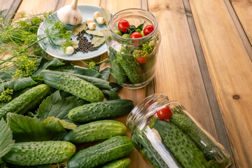 Fresh cucumbers ready for canning and pickling with dill
