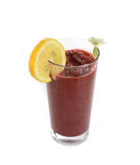 Glass of apple, kiwi, blackberry milkshake or cocktail isolated on white background. 