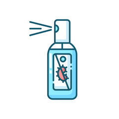 Spray hand sanitizer blue RGB color icon. Antibacterial liquid wash in bottle with dispenser. Cleaning foam for personal hygiene. Disinfectant pharmaceutical product. Isolated vector illustration