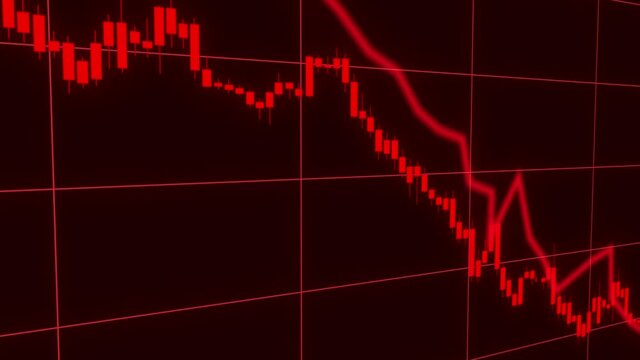 Candles of the stock market, price falls. Falling prices of securities. Loss of assets in equities stock. Decreasing trend showing unsuccessful performance and losses failure due to economic crisis