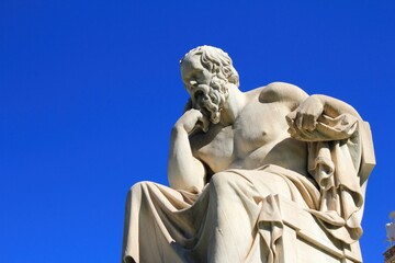Fototapeta na wymiar Statue of the ancient Greek philosopher Socrates in Athens, Greece, October 9 2020.