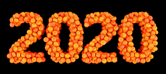 2020 Halloween concept. 2020 from pumpkins, 3D rendering