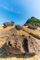 Taiwan’s Yehliu Geopark, beautiful fantastic ancient rock field in coastline