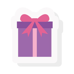 Gift with bowtie sticker and flat style icon design, happy birthday celebration decoration party festive and surprise theme Vector illustration