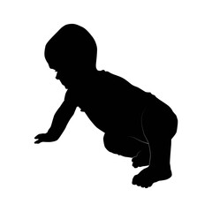 eight months baby sittng on side from profile, child evolution, vector silhouette isolated on white background