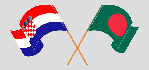 Crossed and waving flags of Bangladesh and Croatia