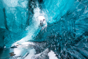 Ice cave, Vatnatjokull glacier, Southern Iceland, Iceland, Europe