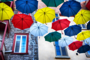 colorful hanging umbrellas quebec canada