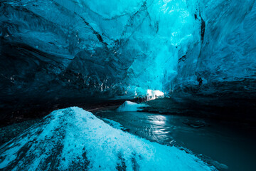 Ice cave, Vatnatjokull glacier, Southern Iceland, Iceland, Europe