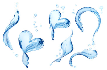 Fototapeta premium Set splashing of water abstract background, 3d rendering