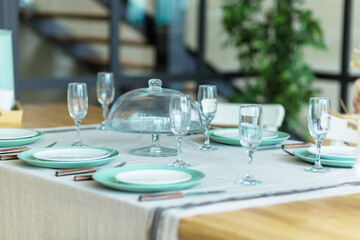 Elegant table setting dinner for an event party or family celebration at home