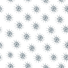 Christmas seamless pattern with black and gray snowflakes on a white background. Festive vector black and white background. Suitable for Christmas design, holiday decoration, paper, textile, backgroun