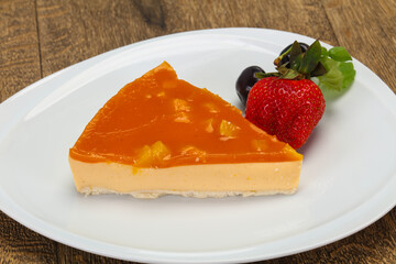 Cheesecake with apricot served strawberry