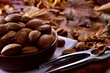 Almonds in a wooden bowl