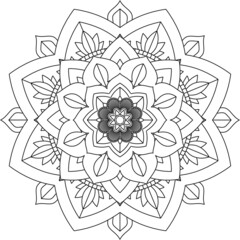 Easy Mandala coloring book simple and basic for beginners, seniors and children. Set of Mehndi flower pattern for Henna drawing and tattoo. Decoration in ethnic oriental, Indian style.