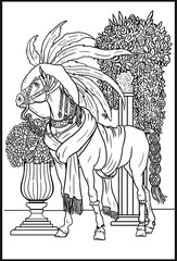Beautiful horse for coloring. Coloring page for horse lovers.