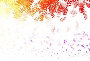 Light Red, Yellow vector abstract backdrop with leaves.