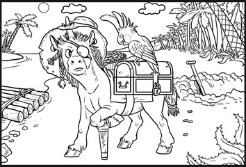 Fototapeta na wymiar Funny unicorn for coloring. Coloring page for horse lovers.
