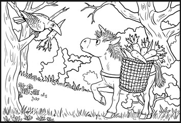 Funny unicorn for coloring. Coloring page for horse lovers.