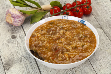 Caucasian Kharcho soup with beef meat